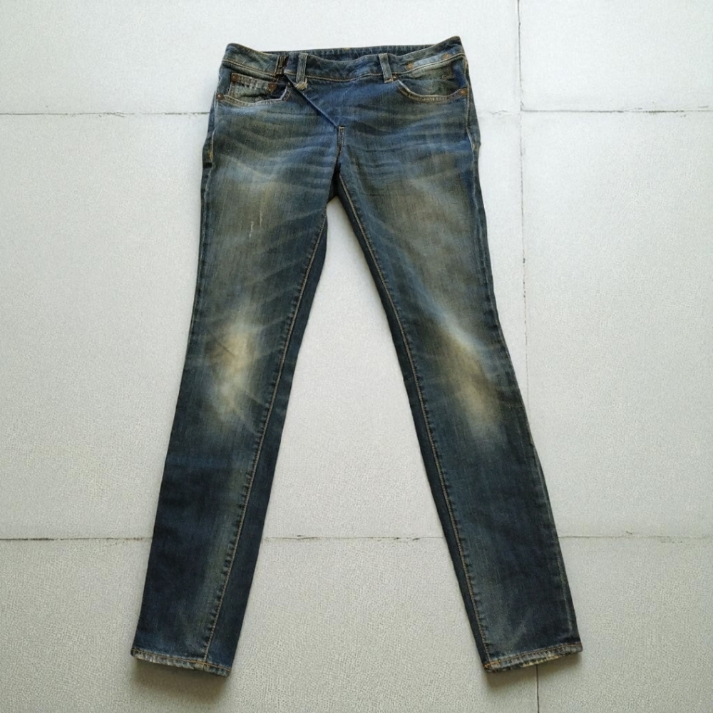 R13 Distressed Blue Skinny Jeans With Zipper Closure